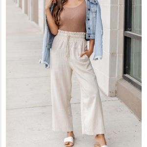 Pink Lily Assume the Best Beige Smocked Waist Crop Pants